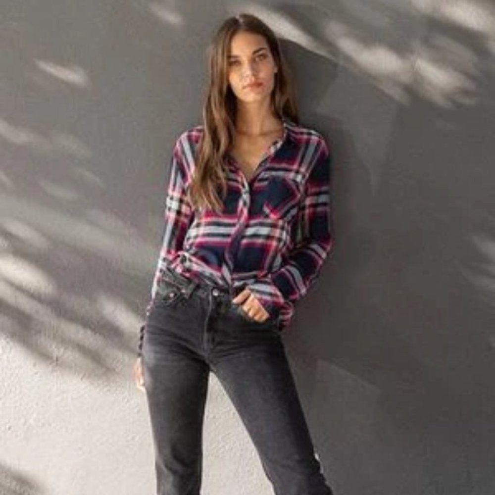 Rails Hunter Plaid Fuchsia Pink Button Up S - image 3